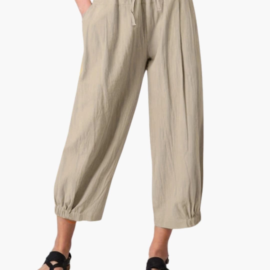 Women's Elastic Waist Summer Pants Cuffed Hem - Vonnera