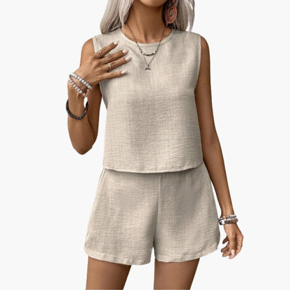 Women's Two Piece Shorts Set Short Sleeve Elastic Waist