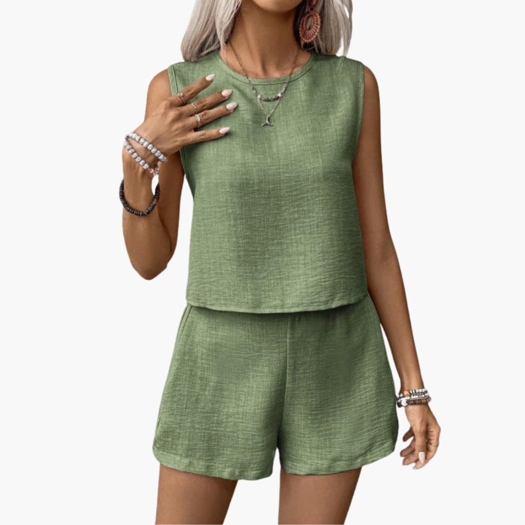 Women's Two Piece Shorts Set Short Sleeve Elastic Waist