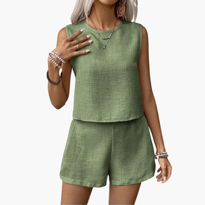 Women's Two Piece Shorts Set Short Sleeve Elastic Waist