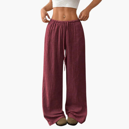 Women's Wide Leg Pants Elastic Waist Full-Length Black