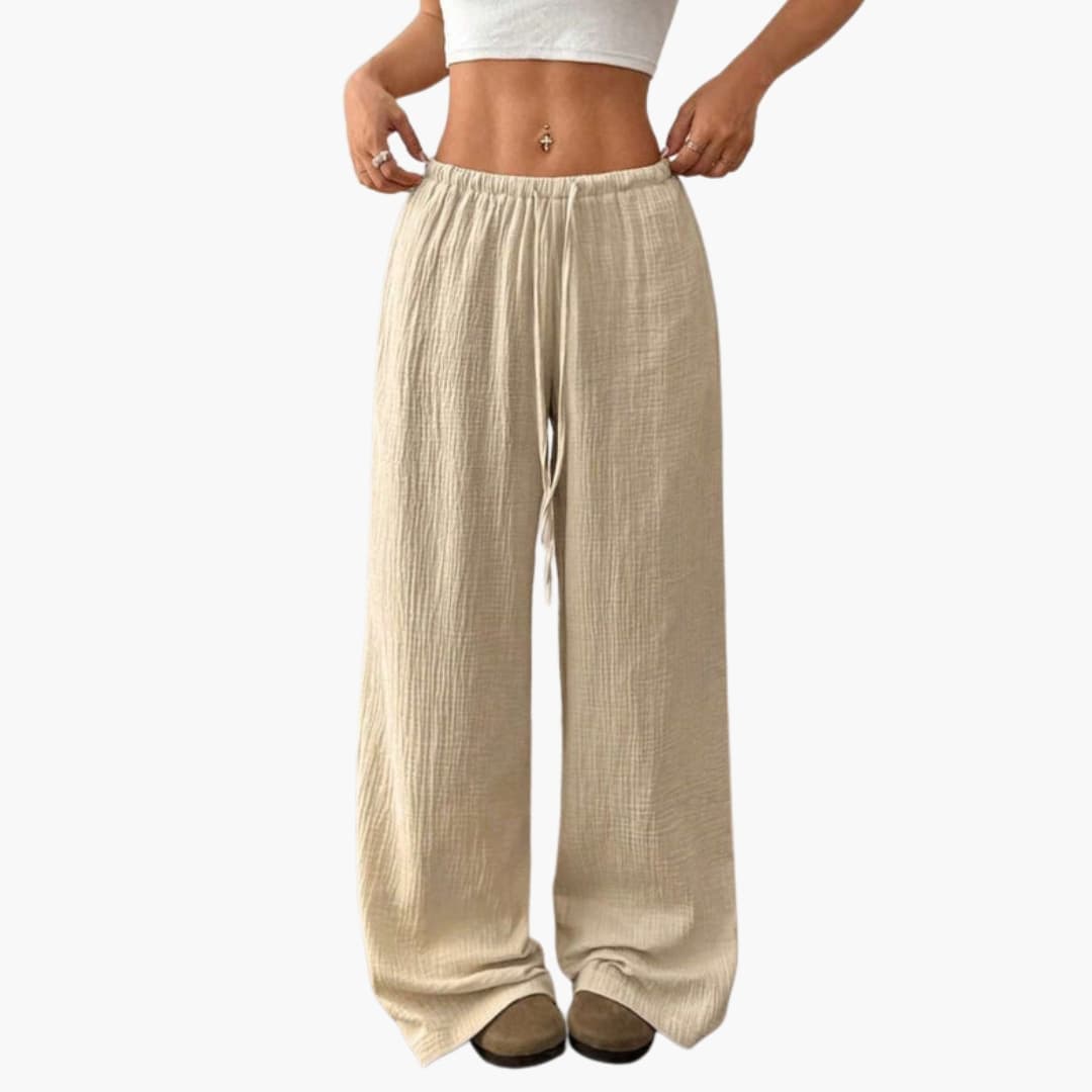 Women's Wide Leg Pants Elastic Waist Full-Length Black