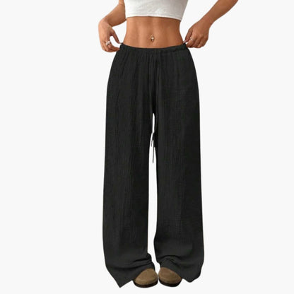 Women's Wide Leg Pants Elastic Waist Full-Length Black