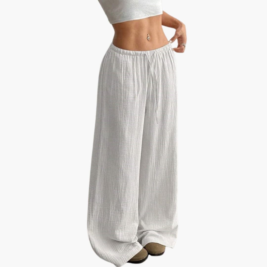 Women's Wide Leg Pants Elastic Waist Full-Length Black