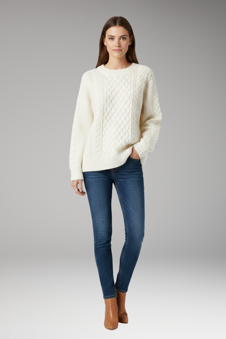 Women's Crew Neck Cable Sweater