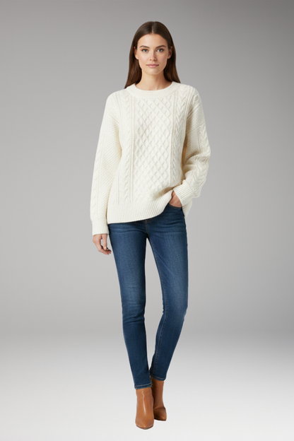 Women's Crew Neck Cable Sweater