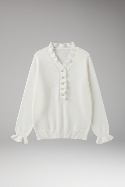 Women's Ruffle Collar Sweater Decorative Buttons - Vonnera