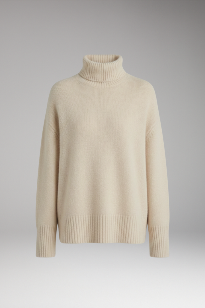 Women's Turtleneck Sweater Ribbed Trim - Vonnera