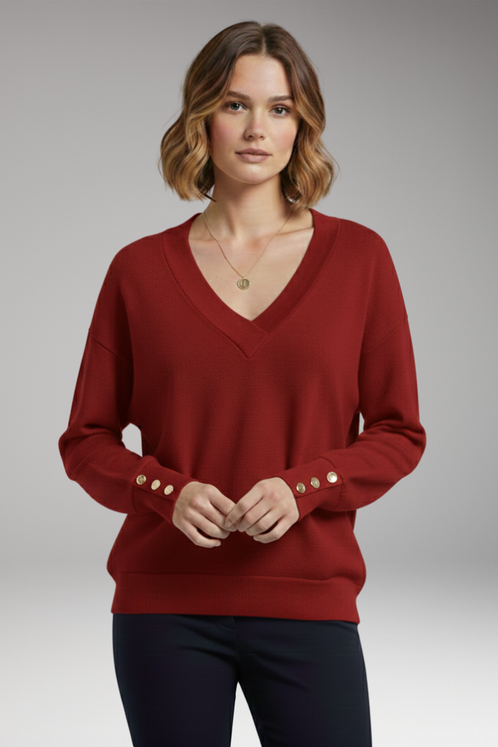 Women's V-Neck Sweater Dropped Shoulders
