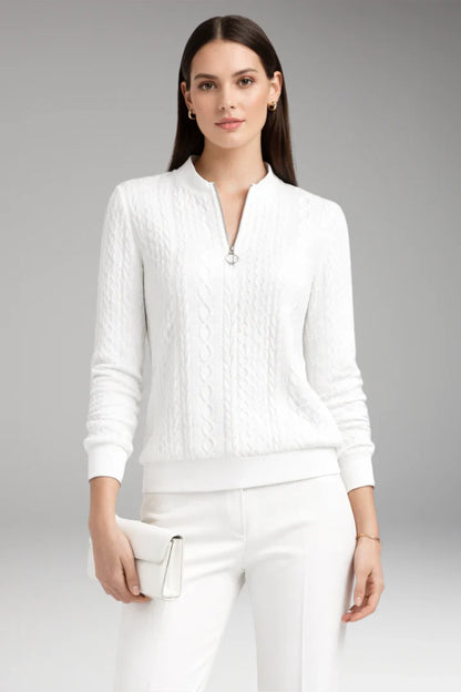 Women's Cable Knit Sweater Zip Neck