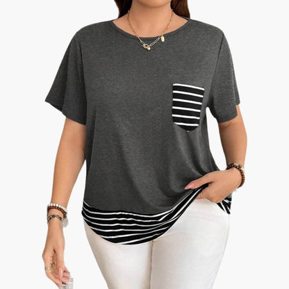 Women's Casual T-Shirt Cotton Striped Hem