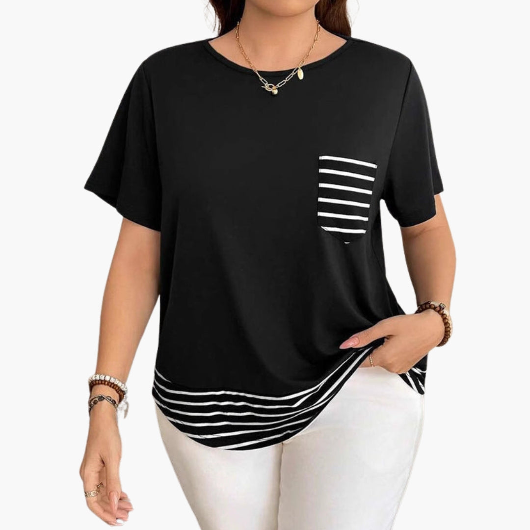 Women's Casual T-Shirt Cotton Striped Hem - Vonnera
