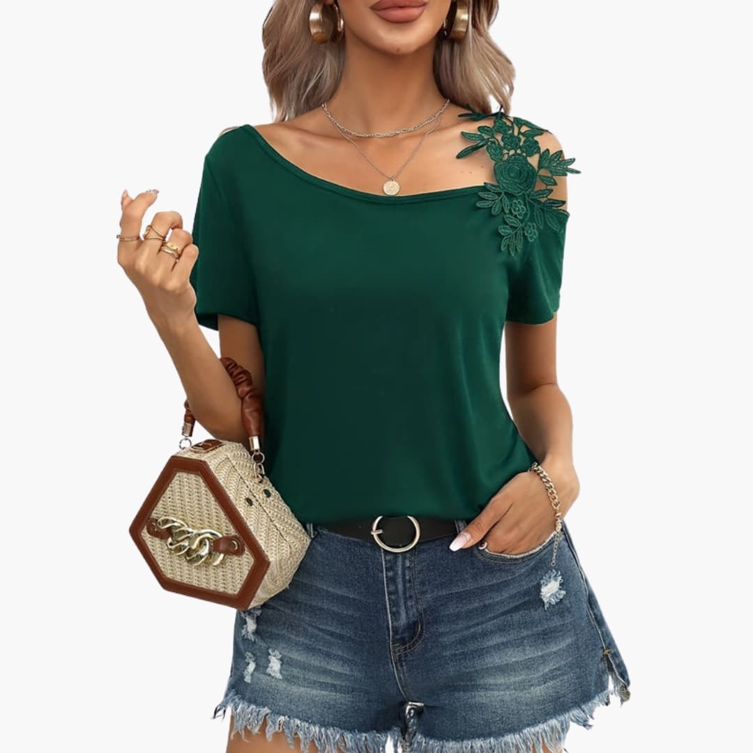 Women's Short Sleeve Floral Embroidery T-Shirt - Vonnera