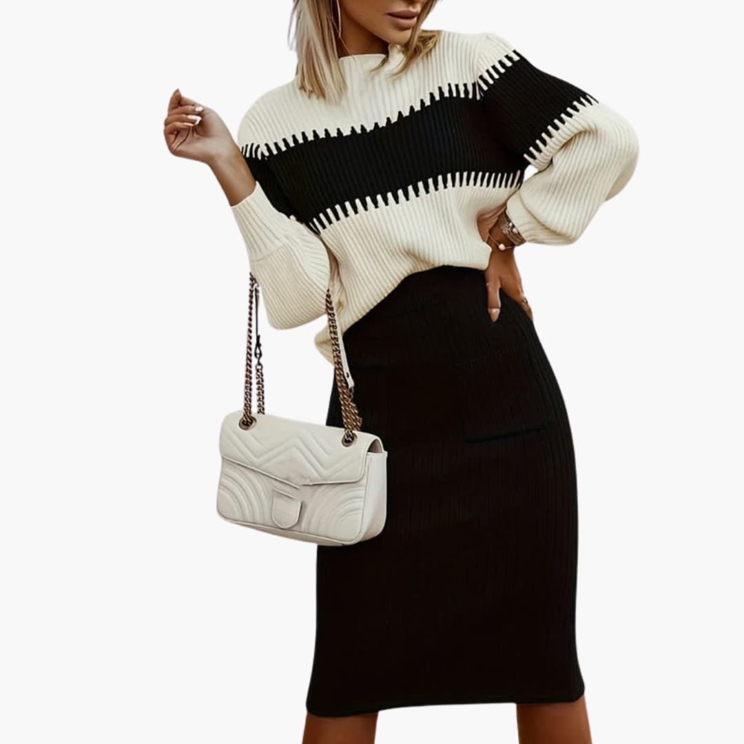 Women's Two Piece Skirt Set Long Sleeve Elastic Waist
