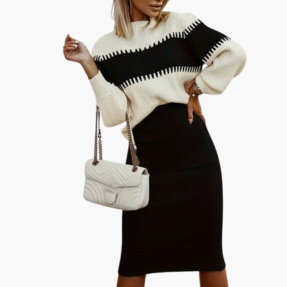 Women's Two Piece Skirt Set Long Sleeve Elastic Waist