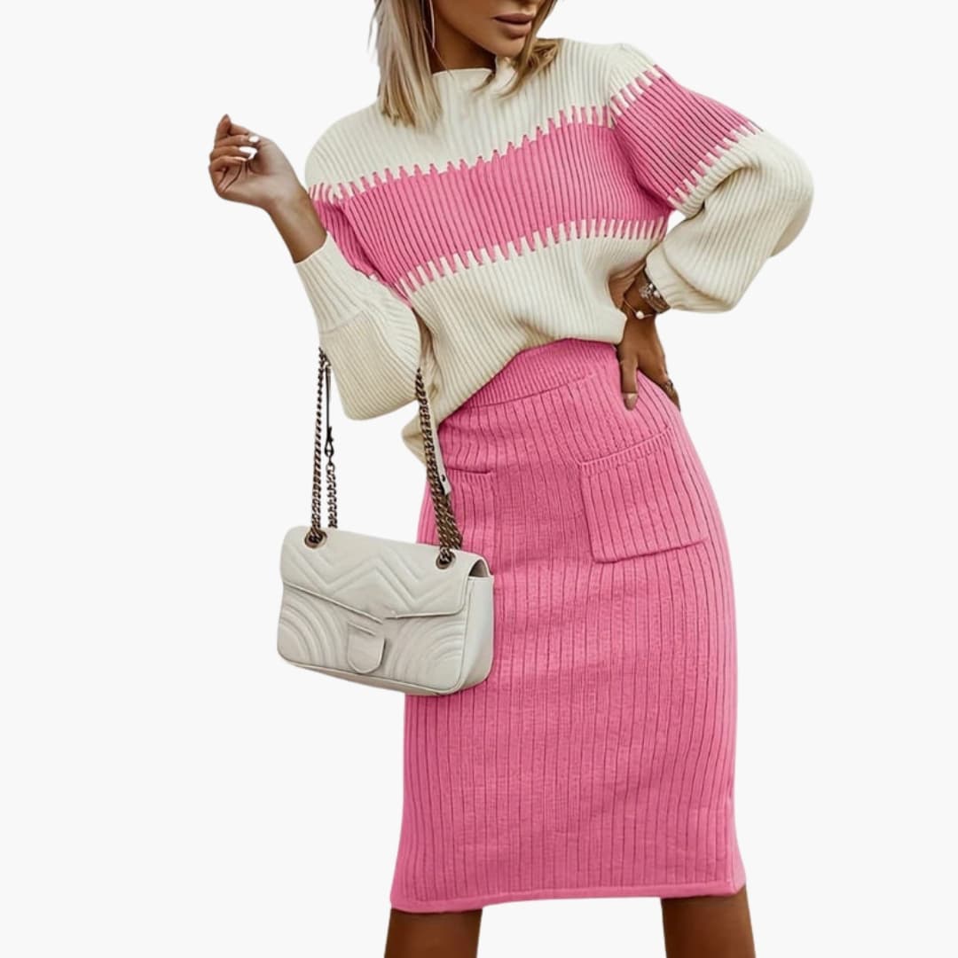 Women's Two Piece Skirt Set Long Sleeve Elastic Waist