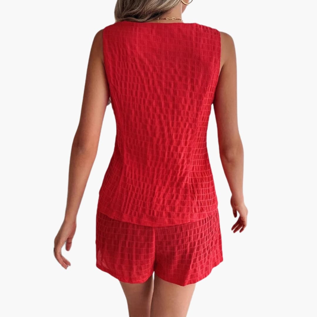 Women's Textured V-Neck And Shorts Set