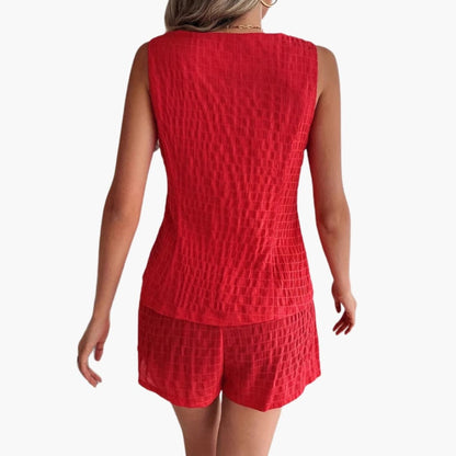 Women's Textured V-Neck And Shorts Set