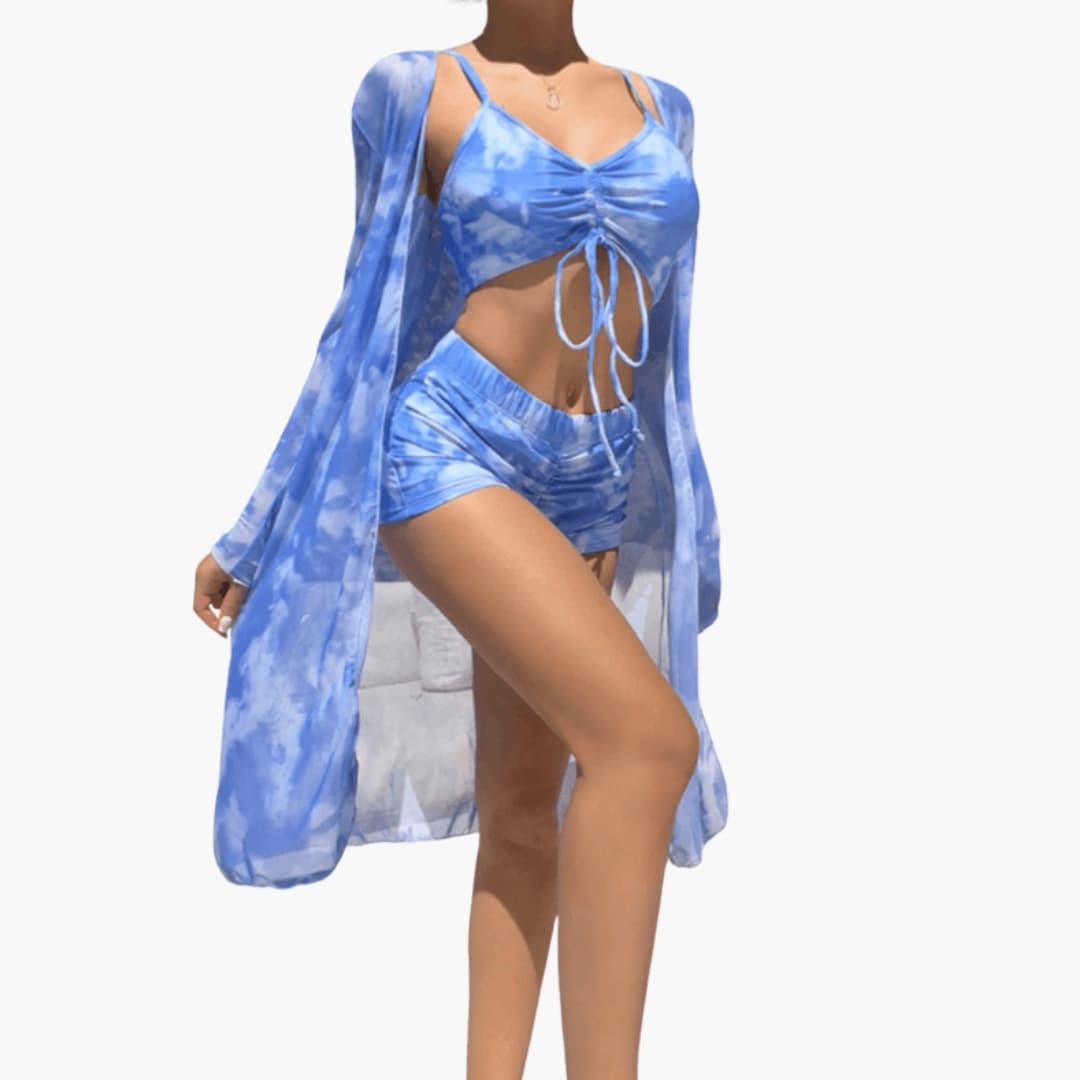 Women's V-Neck Bikini Set Tie-Dye Cover-Up - Vonnera