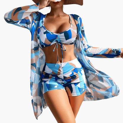 Women's V-Neck Bikini Set Tie-Dye Cover-Up