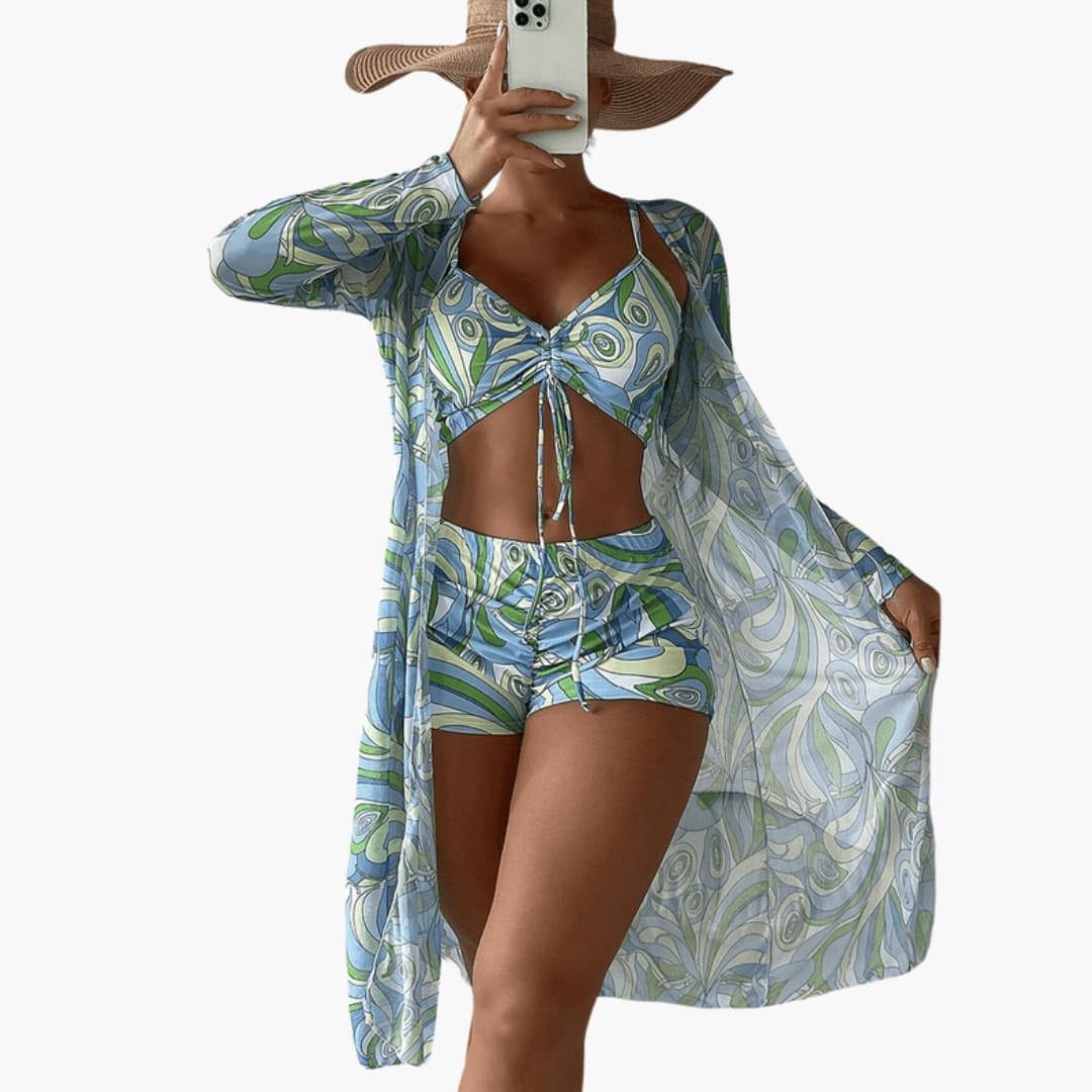 Women's V-Neck Bikini Set Tie-Dye Cover-Up