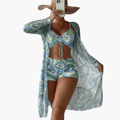 Women's V-Neck Bikini Set Tie-Dye Cover-Up
