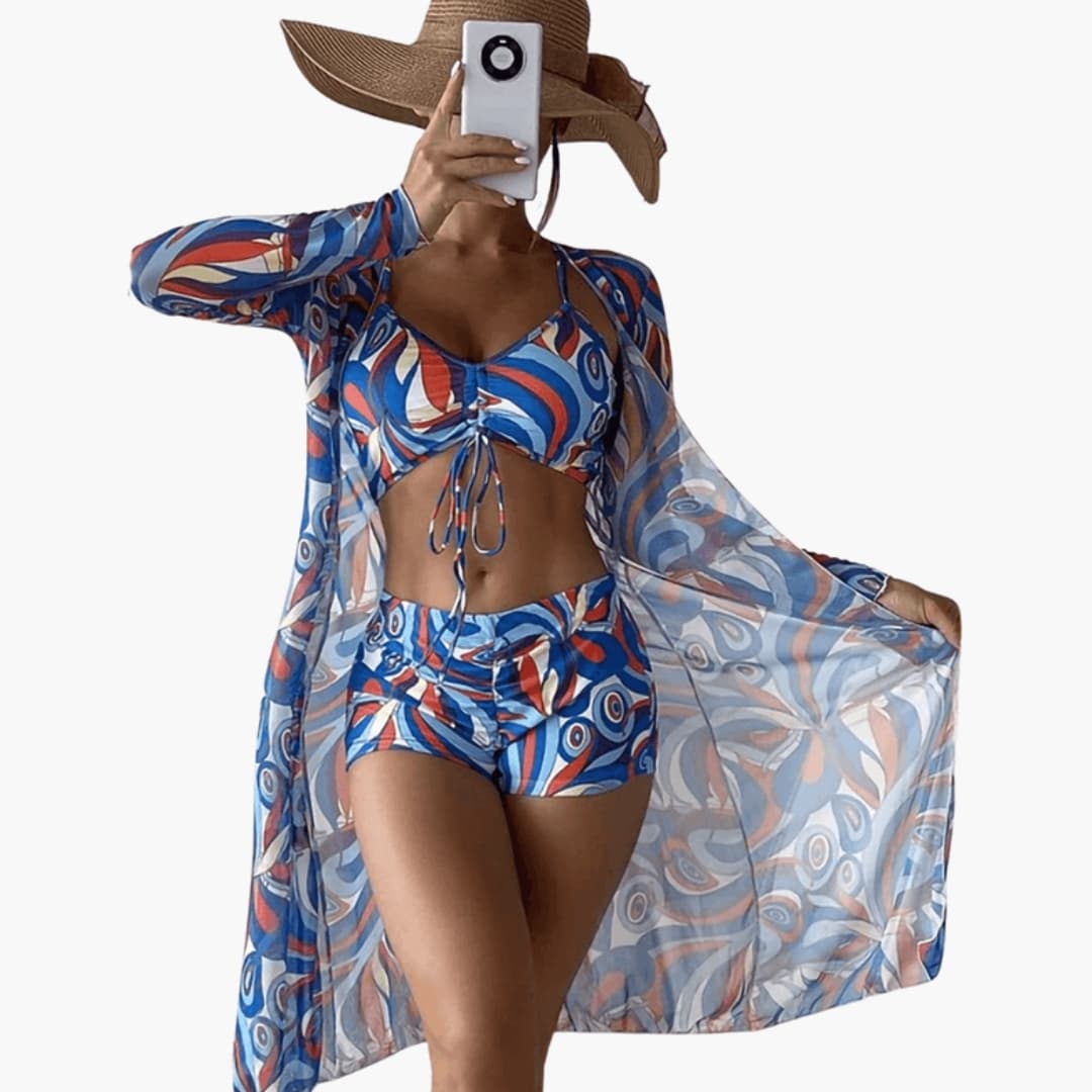 Women's V-Neck Bikini Set Tie-Dye Cover-Up