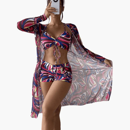 Women's V-Neck Bikini Set Tie-Dye Cover-Up