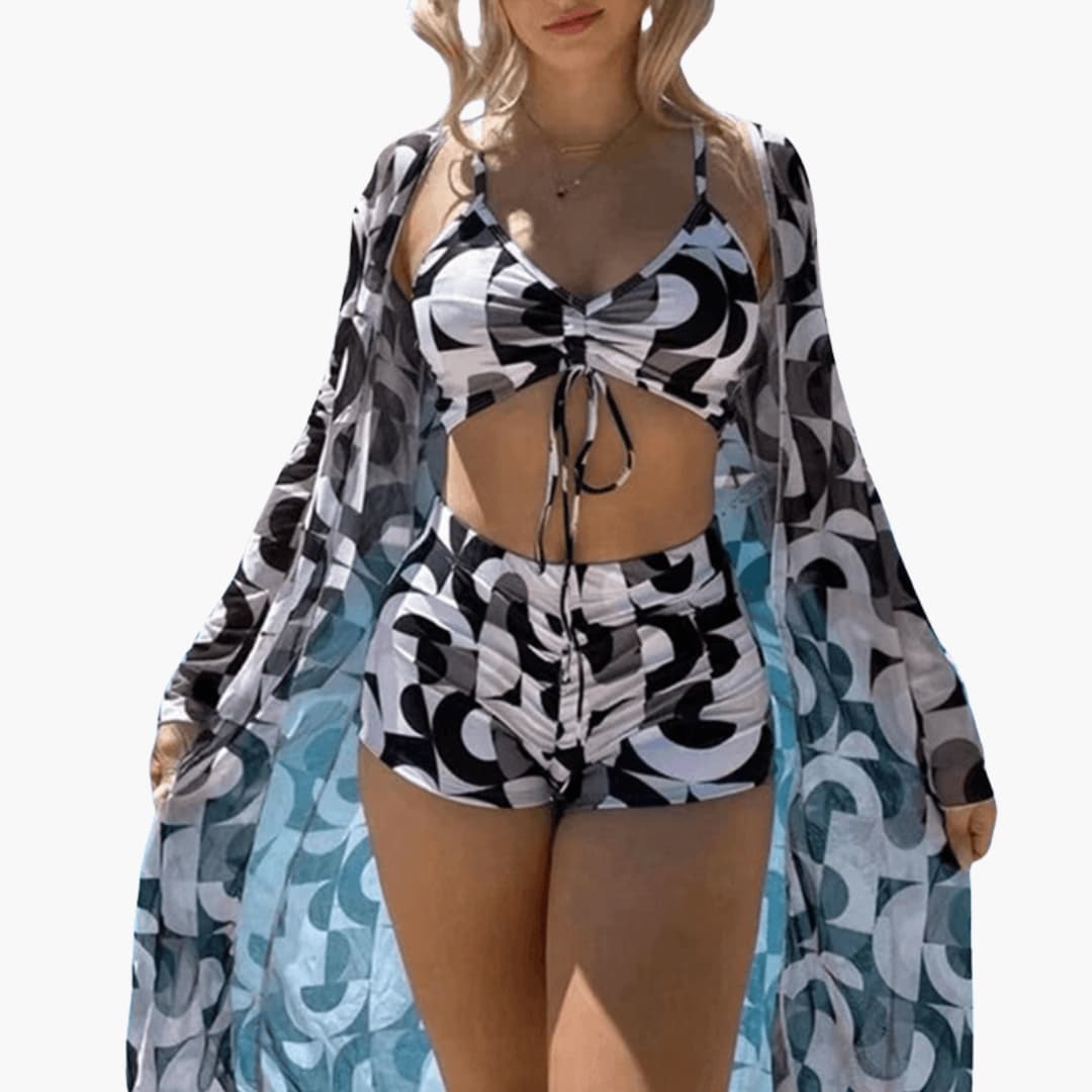 Women's V-Neck Bikini Set Tie-Dye Cover-Up