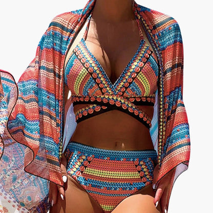Women's High-Waisted Bikini Set Cross Strap Back - Vonnera