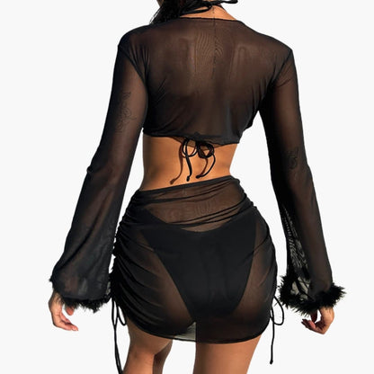 Women's Ruffle Bikini Set Long Sleeve Cover Up