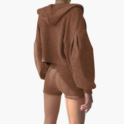 Women's 3 Piece Crop Hoodie Shorts Set