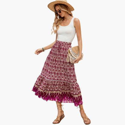 Women's Maxi Skirt Elastic Waist Printed - Vonnera