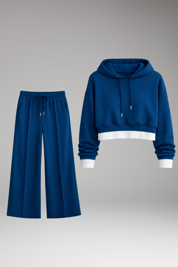 Women's Cropped Hoodie Tracksuit Set Wide Leg - Vonnera