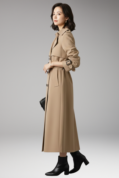 Women's Full-Length Trench Coat Adjustable Waist
