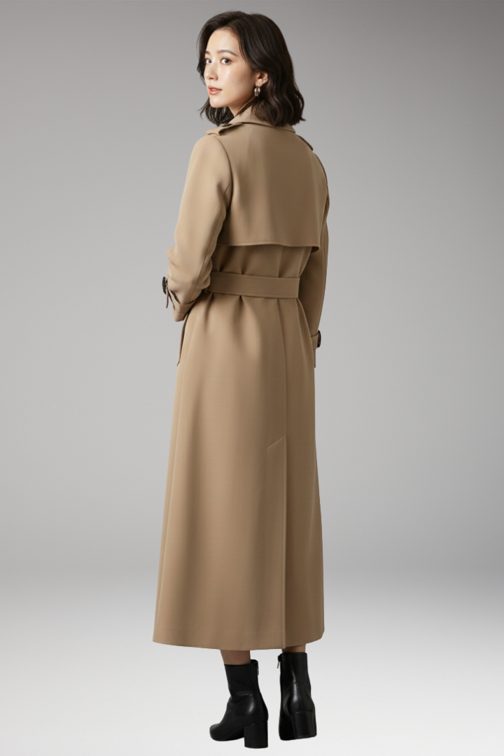 Women's Full-Length Trench Coat Adjustable Waist