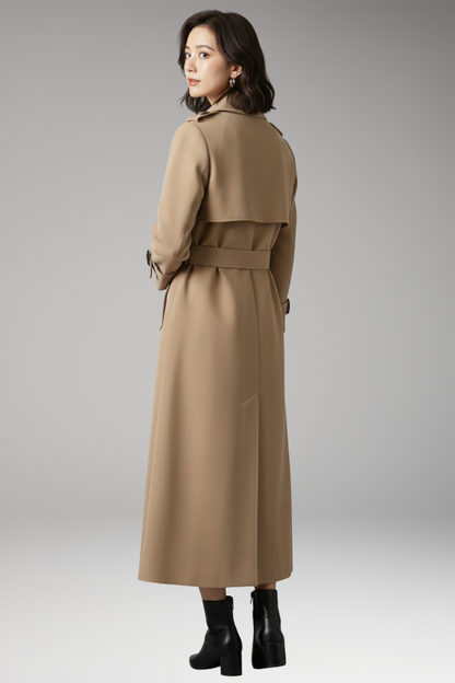 Women's Full-Length Trench Coat Adjustable Waist
