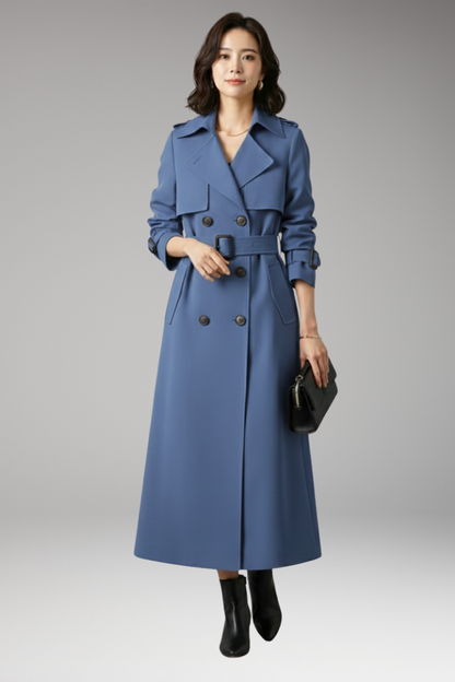 Women's Full-Length Trench Coat Adjustable Waist