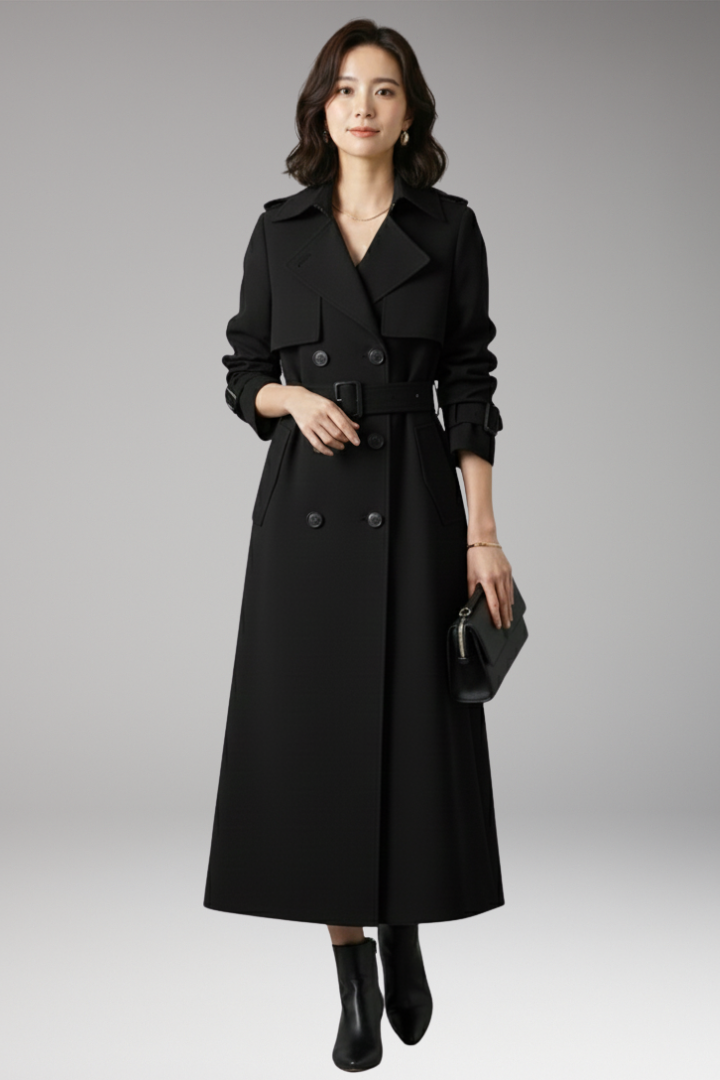 Women's Full-Length Trench Coat Adjustable Waist