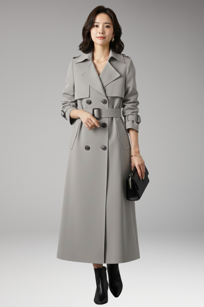 Women's Full-Length Trench Coat Adjustable Waist