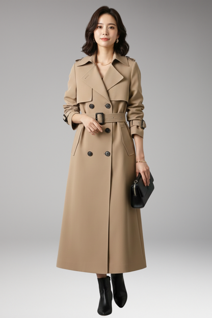 Women's Full-Length Trench Coat Adjustable Waist