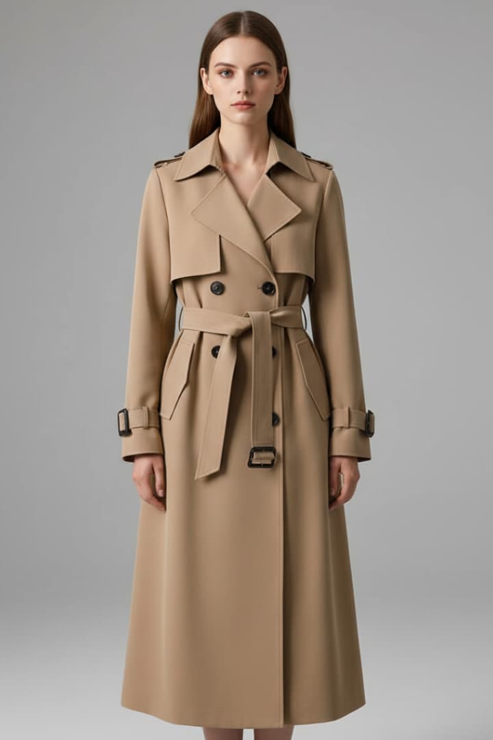 Women's Trench Coat Belted Button Front