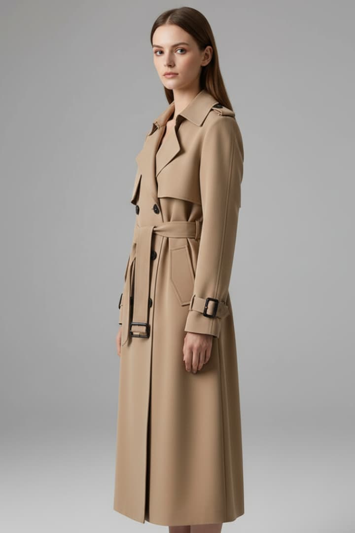 Women's Trench Coat Belted Button Front