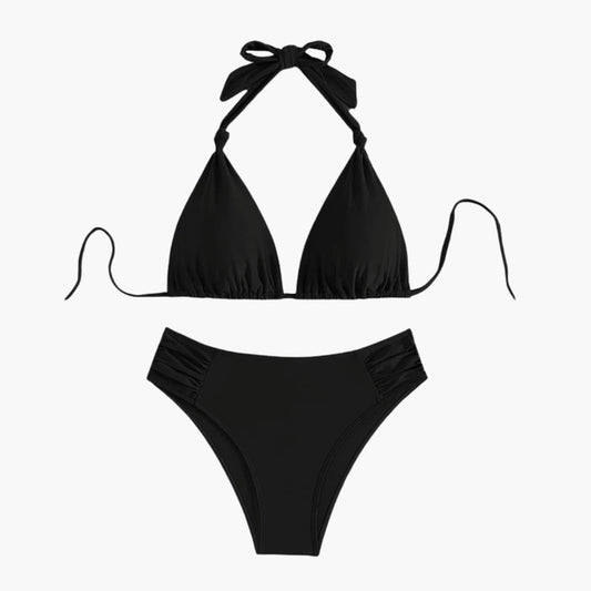 Women's Triangle Bikini Adjustable Tie Black - Vonnera