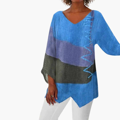 Women's Long Sleeve Blouse Relaxed Fit Crew Neck Tricolor