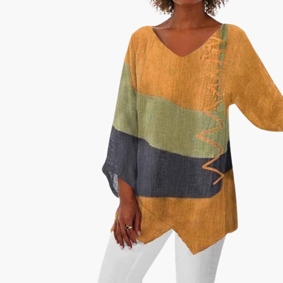 Women's Long Sleeve Blouse Relaxed Fit Crew Neck Tricolor