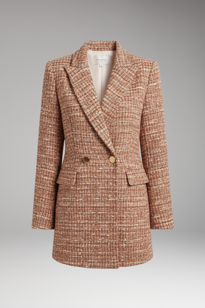 Women's Tweed Blazer Button Front Wool Tan - Vonnera