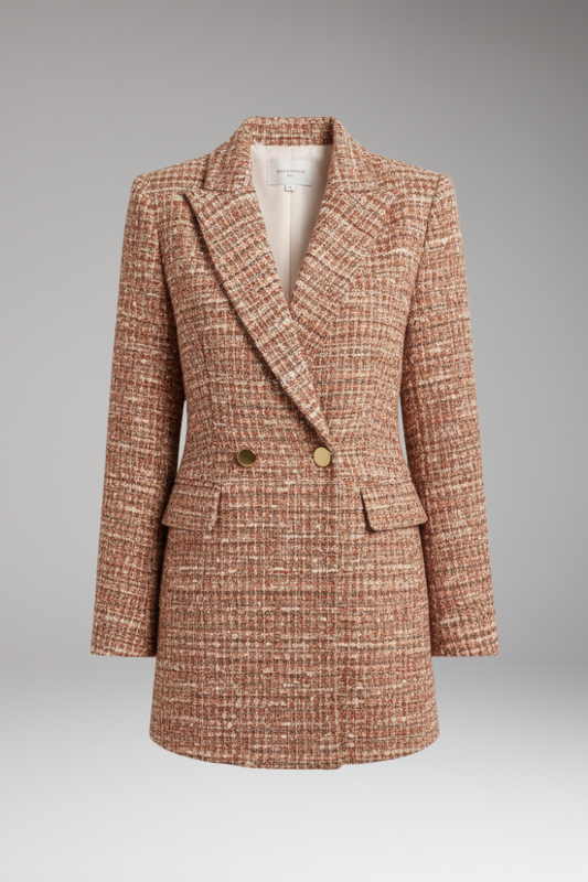 Women's Tweed Blazer Button Front Wool Tan - Vonnera