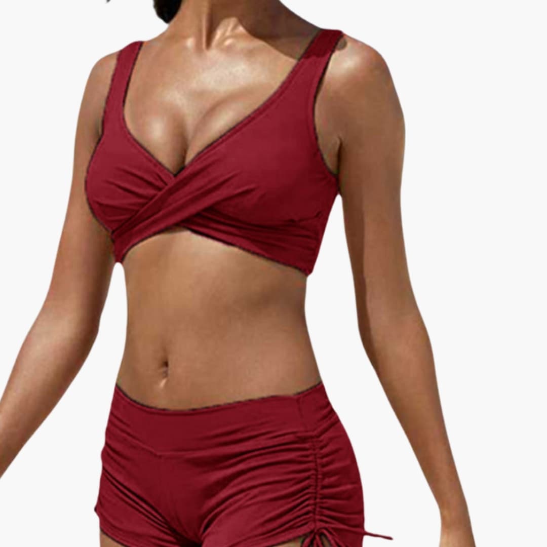 Women's Twist Front Bikini Set Swim Shorts