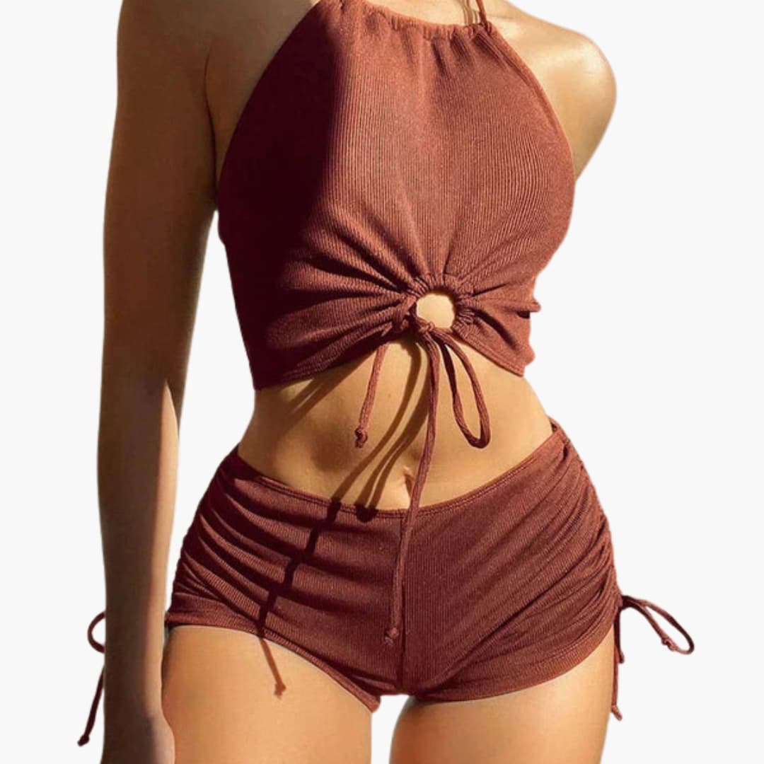 Women's 2 Piece Bikini Mid Rise Bottom Set - Vonnera
